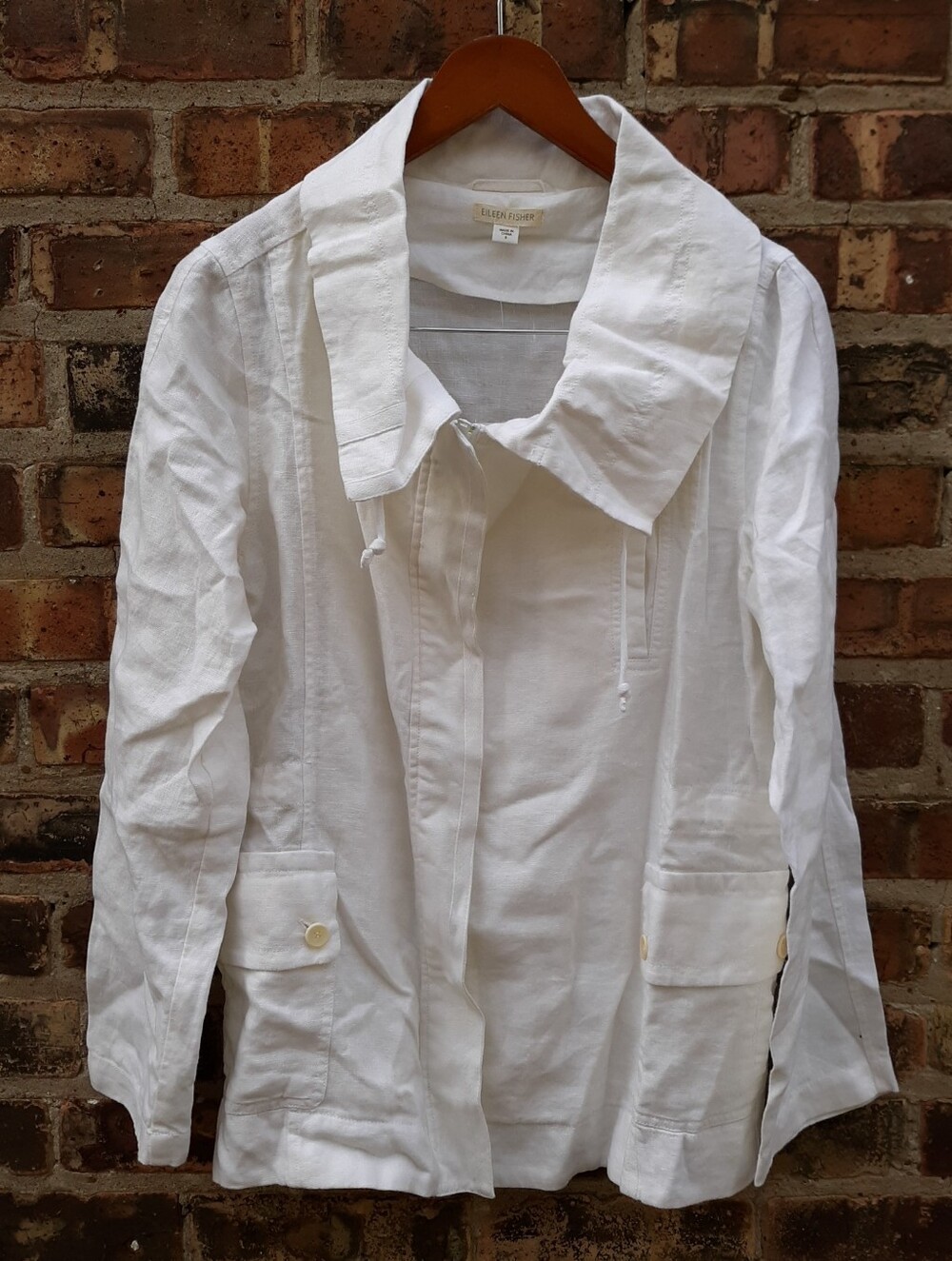 Eileen Fisher White Linen Cargo Utility Jacket Full Zip Back Vent Sample S